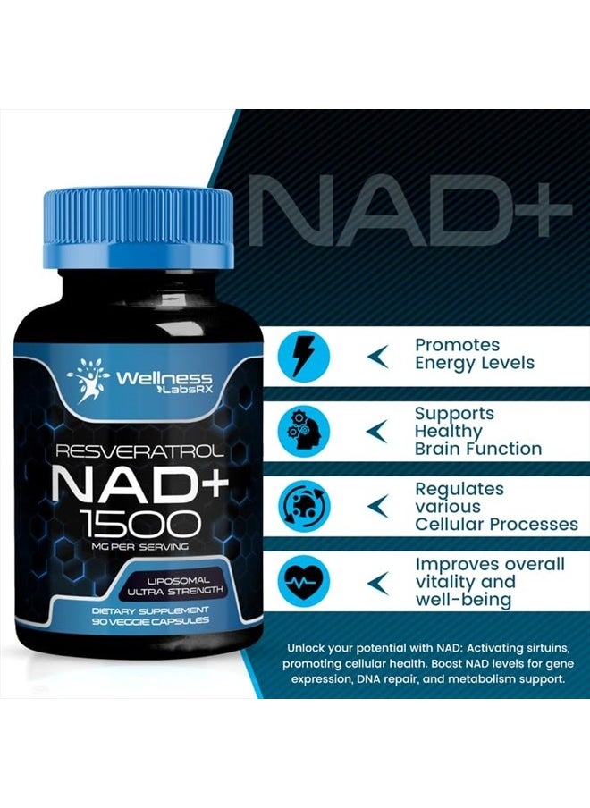 WELLNESS LABSRX - NAD Supplement, 1500mg - Liposomal NAD+ Supplement with Resveratrol, NAD Plus Boosting Supplement - Support Cellular Health, Stamina & Healthy Aging - Ultra Strength Capsules - 2 Pack - Image 1