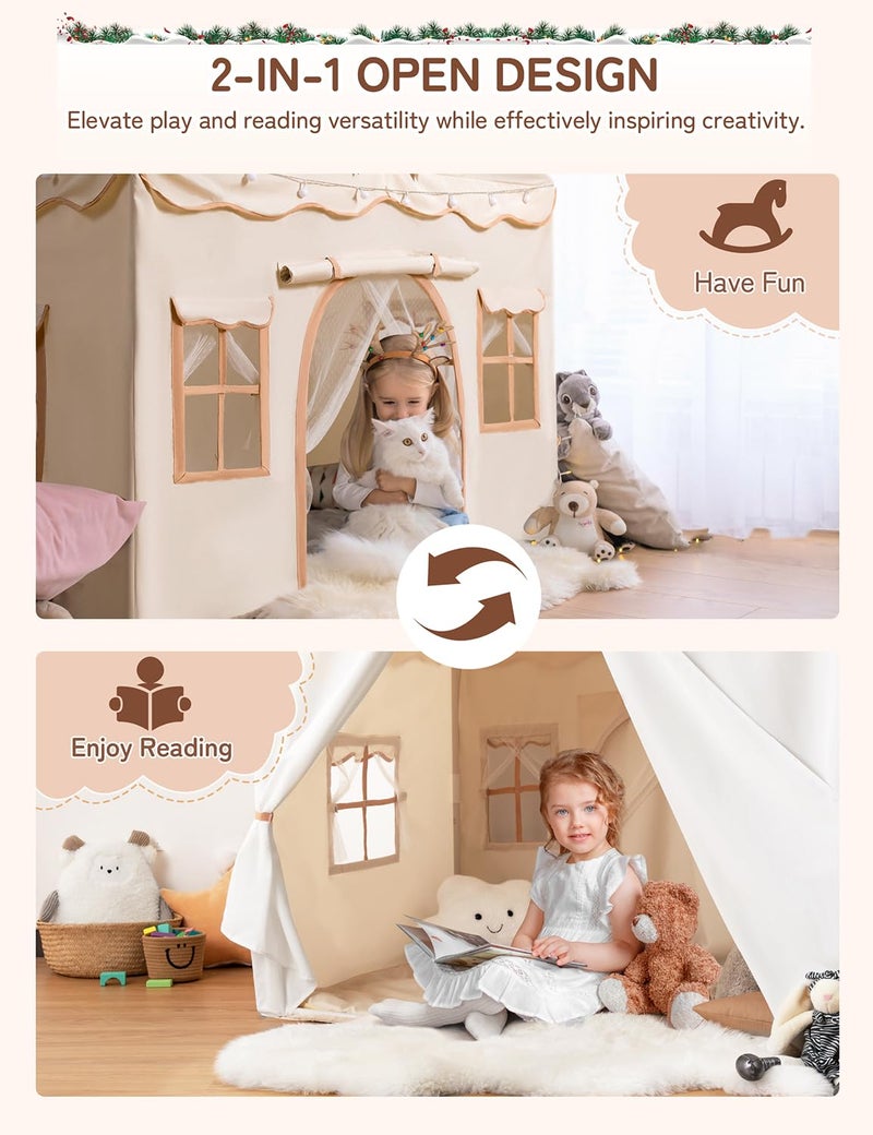 Besrey Kids Play Tent 2 in 1 with Padded Mat and Lights Large Kids Playhouse with 2 Doors  4 Windows Indoor  Outdoor Christmas Toddler Tent 51 x35 x 51 - Image 3