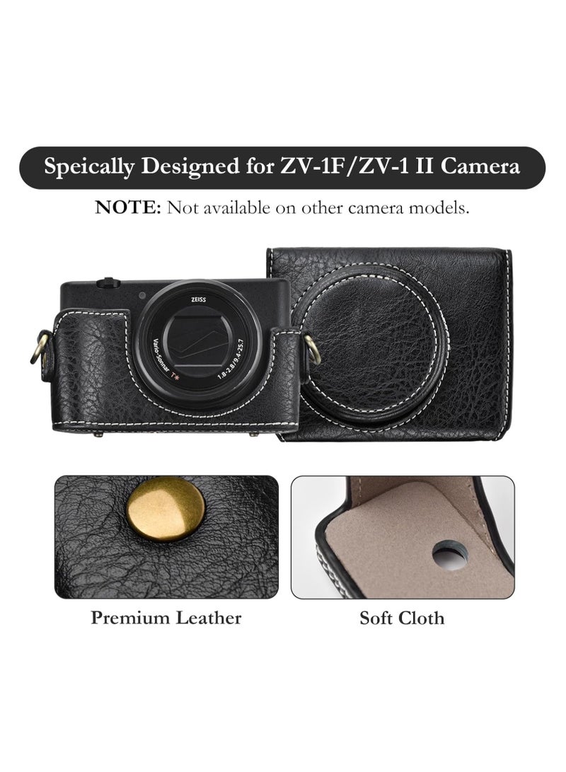 general Sony ZV-1 II ZV-1F Camera Bag, PU Leather Camera Bag for Sony ZV1F/ZV-1 II Camera, ZV1M2 ZV1F Camera Bag with Camera Strap - Black - Image 3