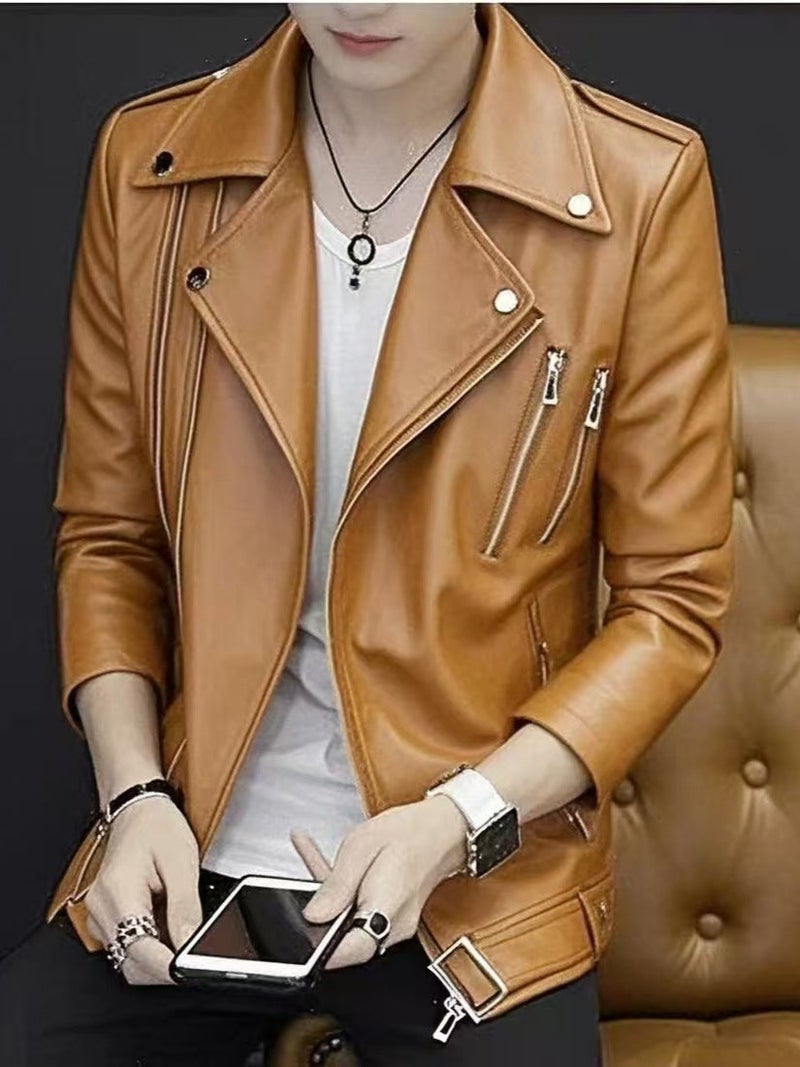 جاكيت رجالي، أسلوب، علامة تجارية عصرية، جاكيت جلد أنيق، أسلوب كوري جديد وشائع، ملابس جلدية للرجال بحجم كبير، غير رسمي ومتعدد الاستخدامات - Image 1