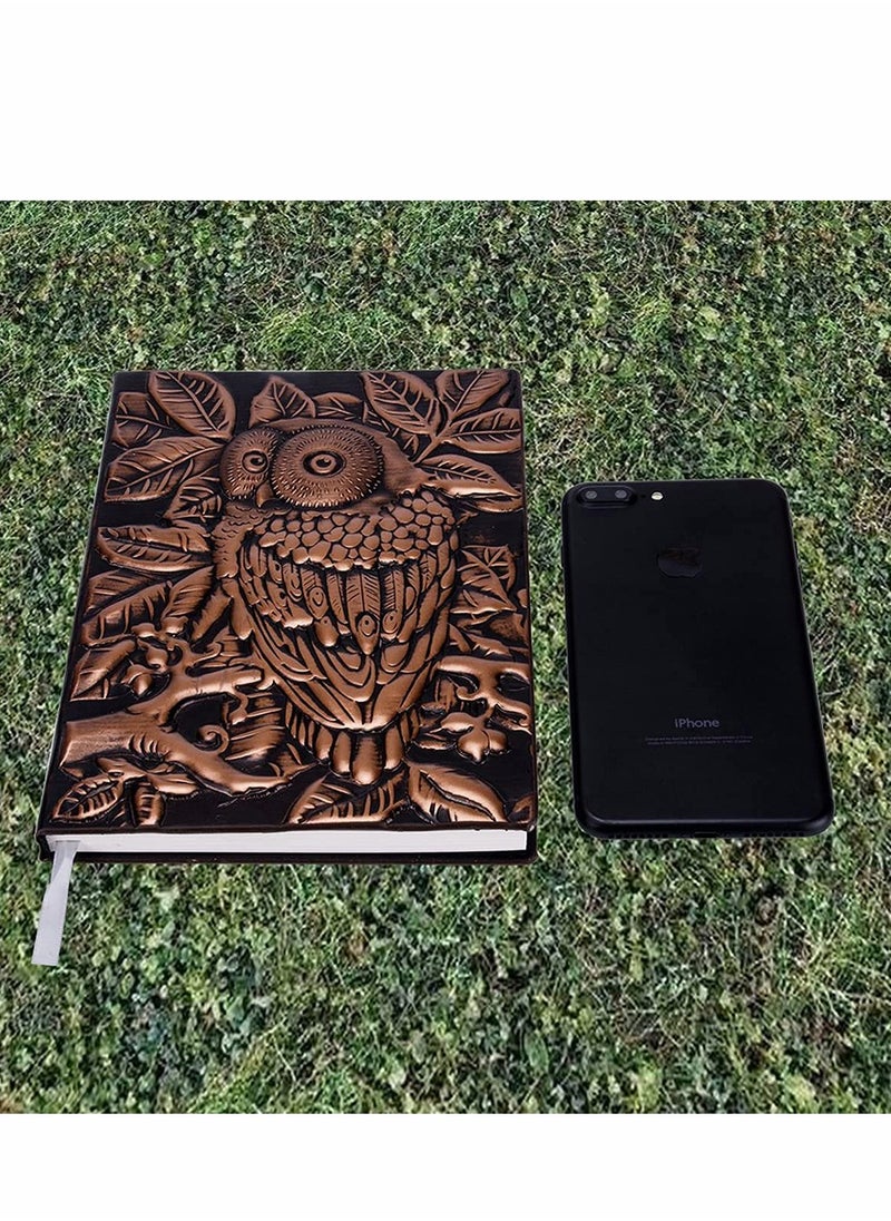 Excefore Handmade Daily Notepad Sketchbook Embossed Leather (Faux Leather) Travel Journals Vintage Handcraft Embossed Owl Antique (Copper)  - Image 2