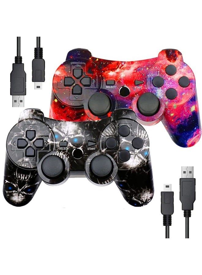 Burcica Wireless Controller for PS-3 Motion Sense Double Vibration Upgraded Gaming Remote for Play 3 with Charging Cord (Black and Red) - Image 1