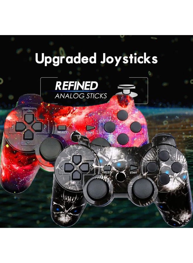 Burcica Wireless Controller for PS-3 Motion Sense Double Vibration Upgraded Gaming Remote for Play 3 with Charging Cord (Black and Red) - Image 2