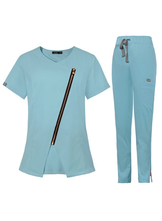 NIBEMINENT Women Medical Nurse Workwear Scrub Uniform Operating Room Tops and Pants Fashion Groomers Pet Veterinary Zipper Healthcare Sets - Image 1