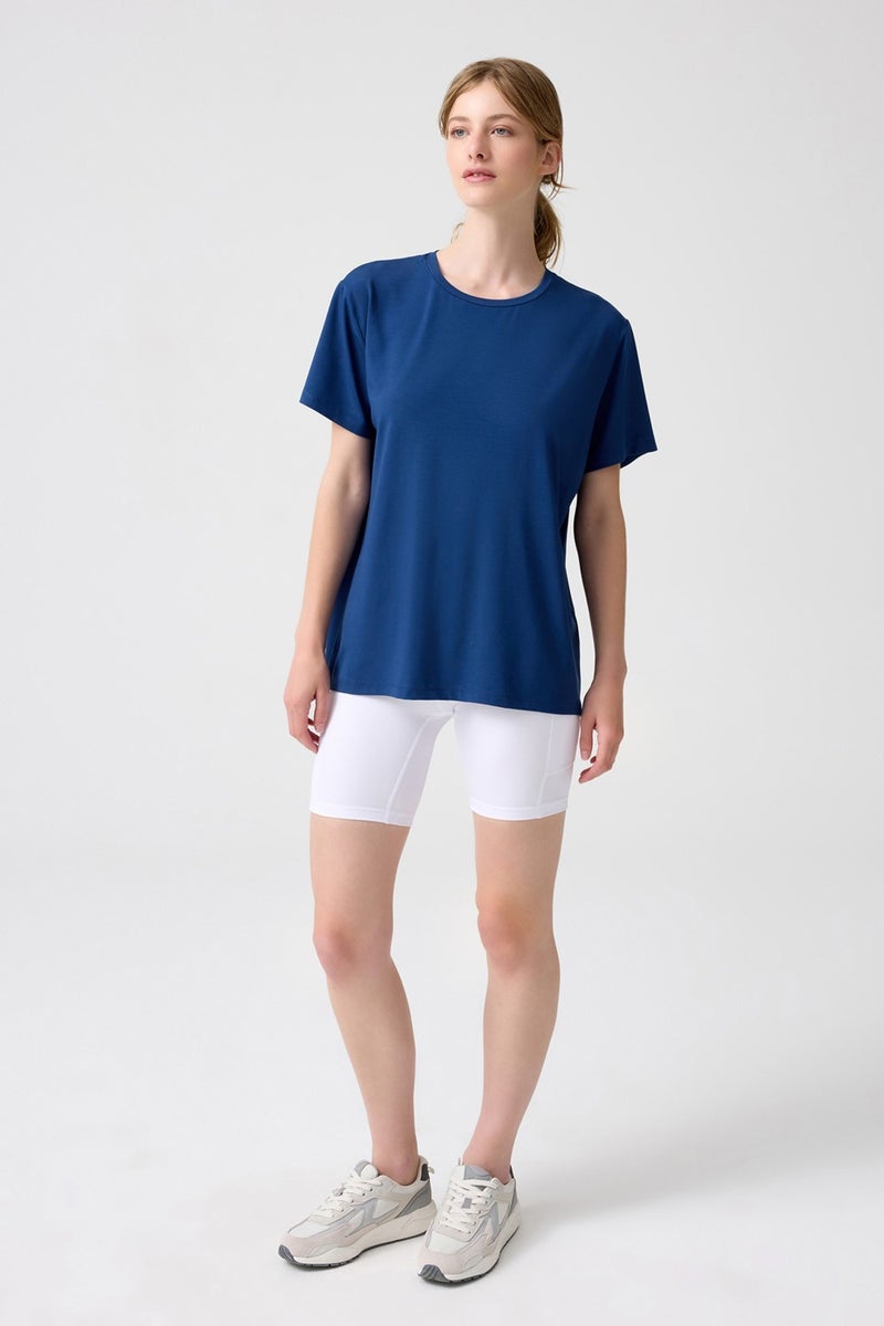 Los Ojos x Melodi Navy Blue Oversize Wide Fit T-Shirt Boyfriend T-Shirt  - Image 2