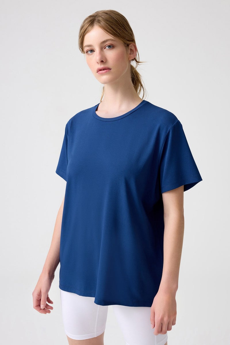 Los Ojos x Melodi Navy Blue Oversize Wide Fit T-Shirt Boyfriend T-Shirt  - Image 5