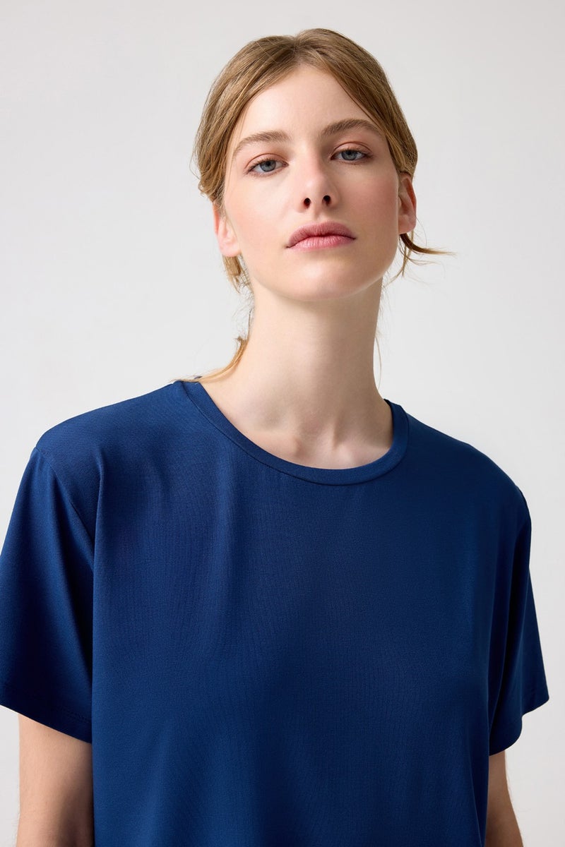 Los Ojos x Melodi Navy Blue Oversize Wide Fit T-Shirt Boyfriend T-Shirt  - Image 1