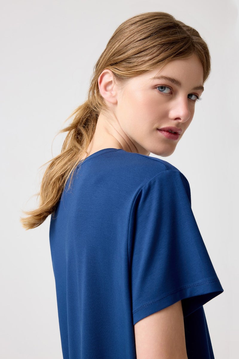 Los Ojos x Melodi Navy Blue Oversize Wide Fit T-Shirt Boyfriend T-Shirt  - Image 3