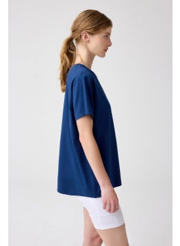 Los Ojos x Melodi Navy Blue Oversize Wide Fit T-Shirt Boyfriend T-Shirt  - Image 4