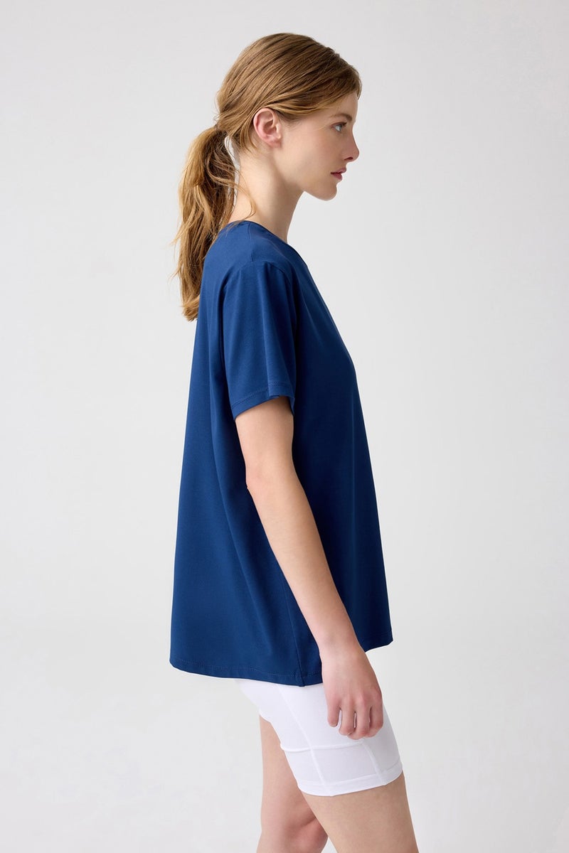 Los Ojos x Melodi Navy Blue Oversize Wide Fit T-Shirt Boyfriend T-Shirt  - Image 4