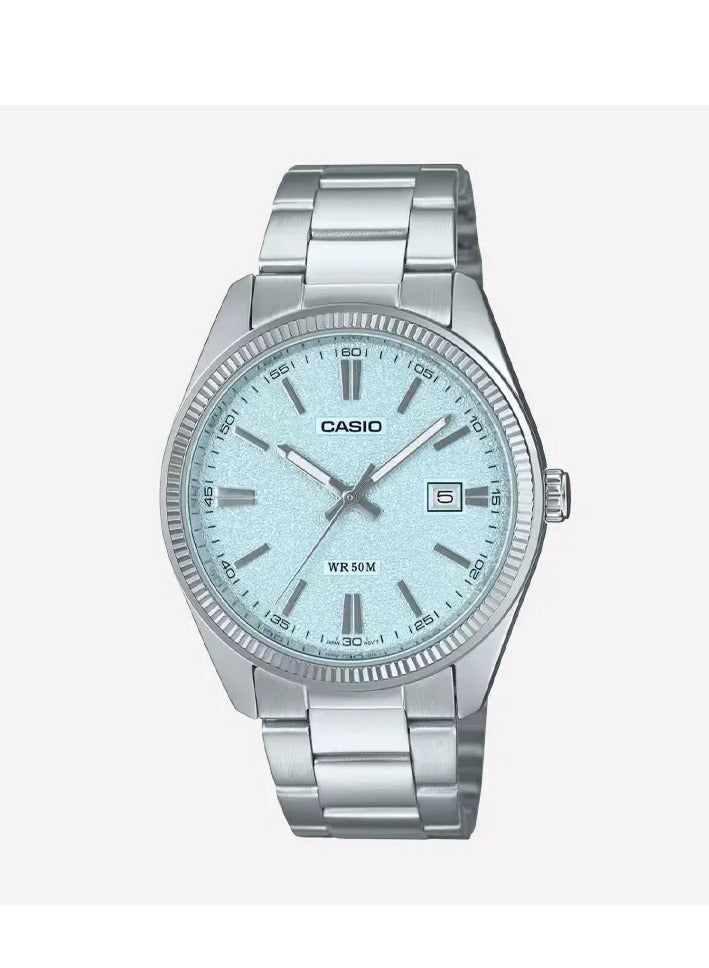 CASIO MTP-1302DA-2A2VDF Analog – Ice-Blue Textured Matte Dial, Stainless-Steel Band, 50 m Water-Resistant Men's Watch - Image 1