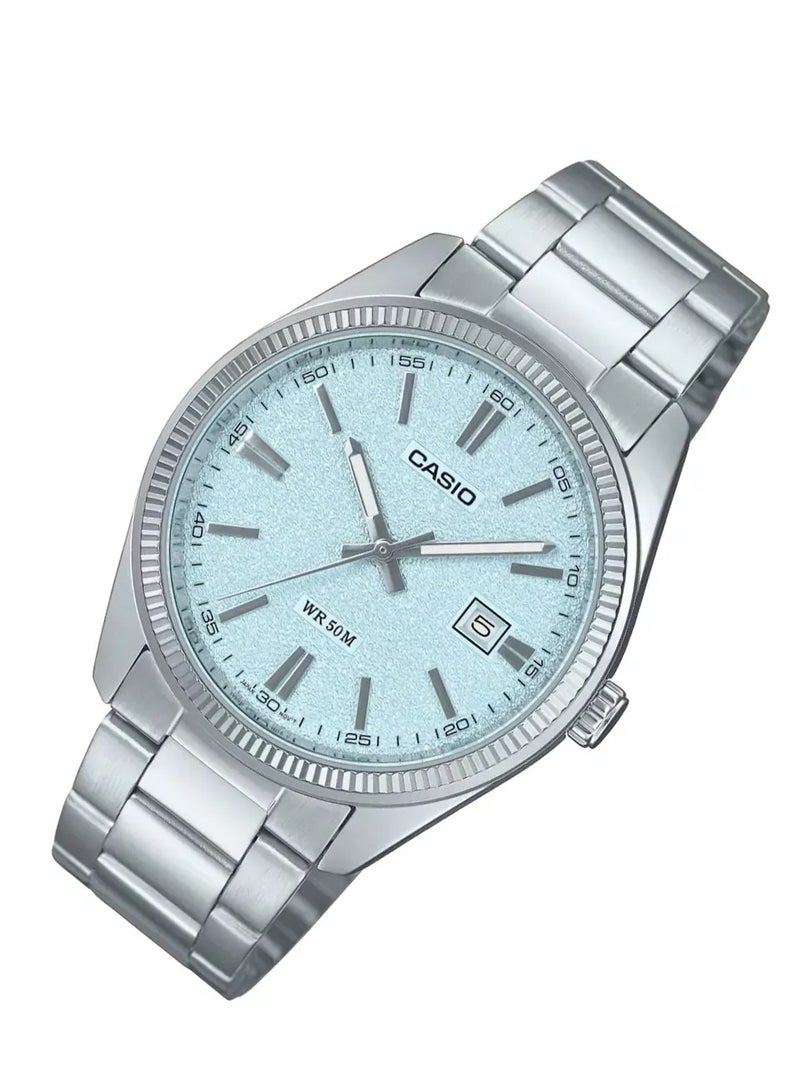 CASIO MTP-1302DA-2A2VDF Analog – Ice-Blue Textured Matte Dial, Stainless-Steel Band, 50 m Water-Resistant Men's Watch - Image 3