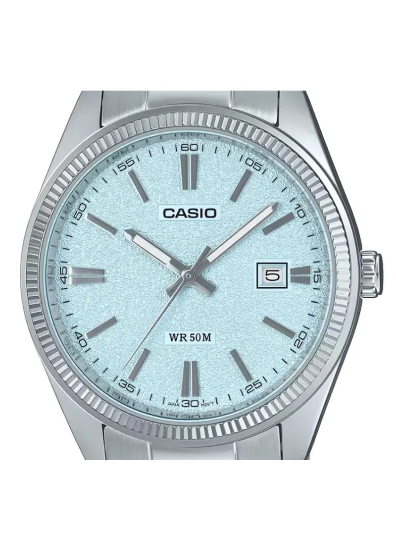 CASIO MTP-1302DA-2A2VDF Analog – Ice-Blue Textured Matte Dial, Stainless-Steel Band, 50 m Water-Resistant Men's Watch - Image 2
