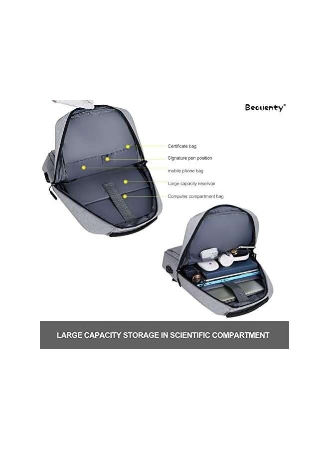بيوينتي حقيبة ظهر للكمبيوتر، حقيبة كتب للسفر مع منفذ شحن USB، حقيبة ظهر للكمبيوتر المحمول متينة ومضادة للسرقة، حقيبة كمبيوتر مدرسية مقاومة للماء، تناسب أجهزة الكمبيوتر المحمول - Image 4