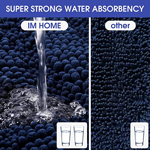 ACCUMTEK Striped Navy Blue Bathroom Rug Set 3 Pieces Ultra Soft, Non Slip Chenille Toilet Mat, Absorbent Plush Shaggy Bath Mats for Bathroom, Bedroom, Kitchen - Image 3