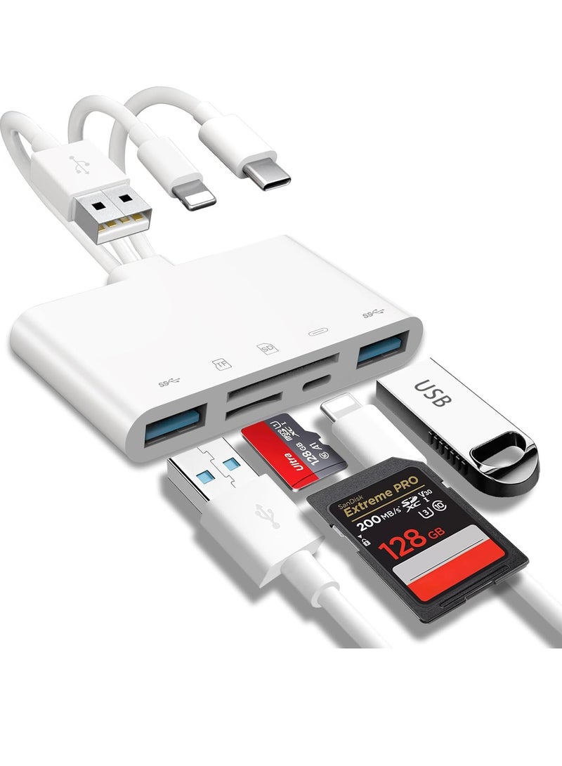 5-in-1 Memory Card Reader for iPhone, iPad, USB-C & USB-A Devices - Supports SD, Micro SD, SDHC & SDXC Cards,All-Round Camera Card Reader  - Image 1