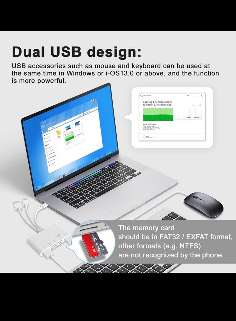 5-in-1 Memory Card Reader for iPhone, iPad, USB-C & USB-A Devices - Supports SD, Micro SD, SDHC & SDXC Cards,All-Round Camera Card Reader  - Image 5