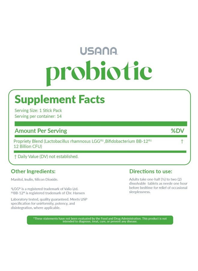 أوسانا مكمل بروبيوتيك من USANA لدعم صحة الجهاز الهضمي* - خالٍ من الجلوتين - خالٍ من السكر - خالٍ من منتجات الألبان - عبوة من 14 قطعة - Image 2