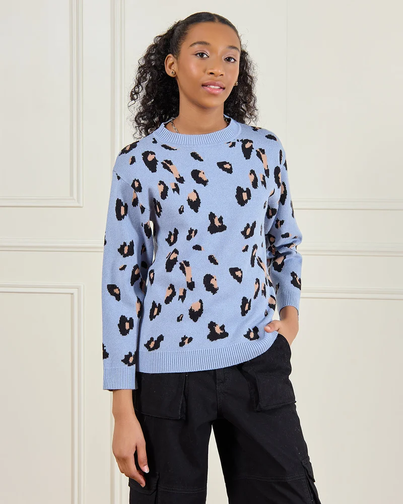 ردتاغ Senior Girls Blue Printed Pullover