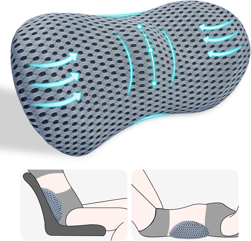 kasney Lumbar Support Pillow, Back Pillow for Low Back Pain Relief, Ergonomic Streamline Car Seat, Office Chair, Recliner and Bed (Gray) - Image 1