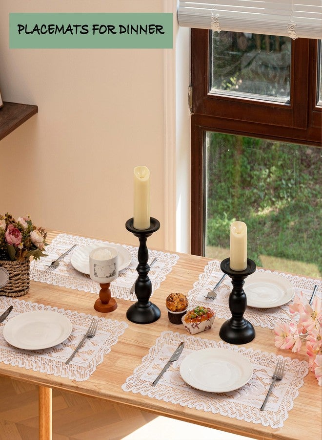 Jayla 2 Pcs Rectangle Lace Placemats for Tables Embroidered Lace Tablemats Vintage Crochet Floral Lace Table Runner Vintage Wedding, Tea Party Decor,White,12x17 Inch - Image 3