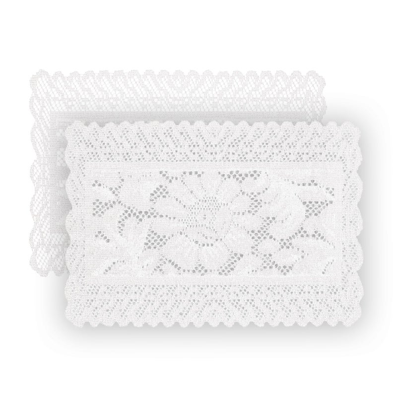 Jayla 2 Pcs Rectangle Lace Placemats for Tables Embroidered Lace Tablemats Vintage Crochet Floral Lace Table Runner Vintage Wedding, Tea Party Decor,White,12x17 Inch - Image 1