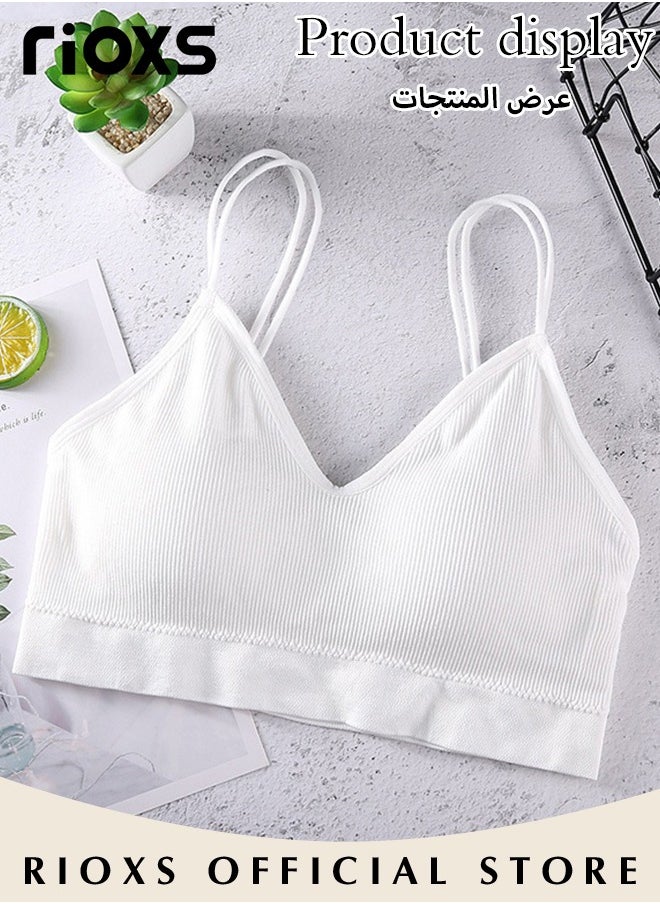 RIOXS - 5 Pieces V Neck Padded Bralette for Women Cami Bra Wireless Tank Top Bra Sports Bra with Adjustable Straps - Image 1