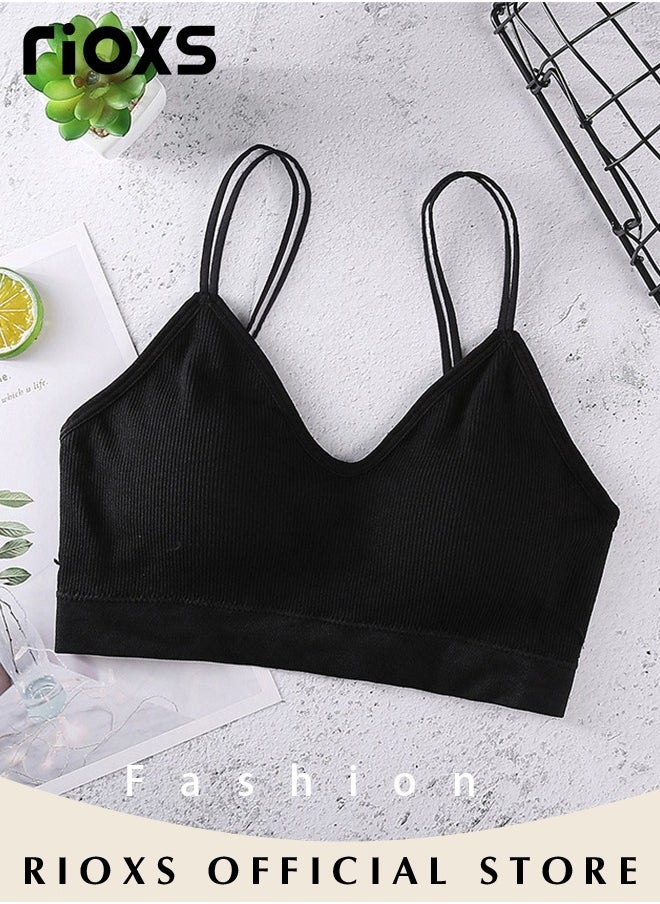 RIOXS - 5 Pieces V Neck Padded Bralette for Women Cami Bra Wireless Tank Top Bra Sports Bra with Adjustable Straps - Image 1