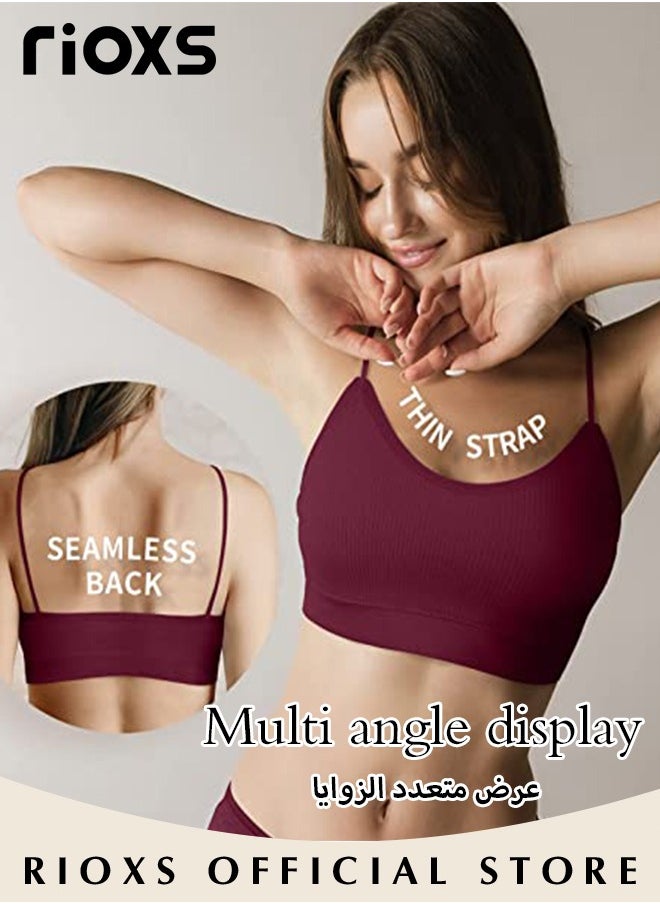 RIOXS - 5 Pieces V Neck Padded Bralette for Women Cami Bra Wireless Tank Top Bra Sports Bra with Adjustable Straps - Image 1
