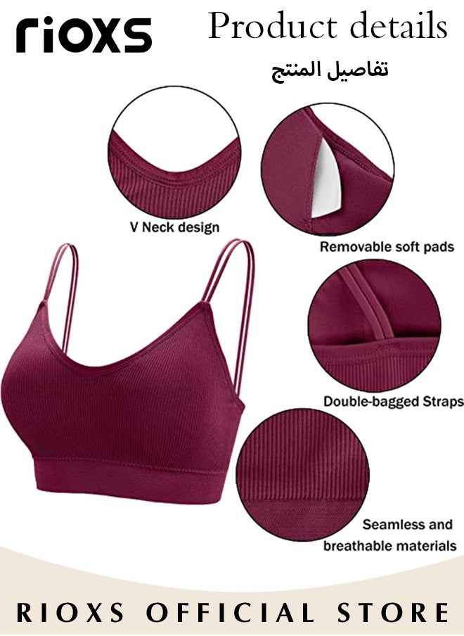 RIOXS - 5 Pieces V Neck Padded Bralette for Women Cami Bra Wireless Tank Top Bra Sports Bra with Adjustable Straps - Image 1