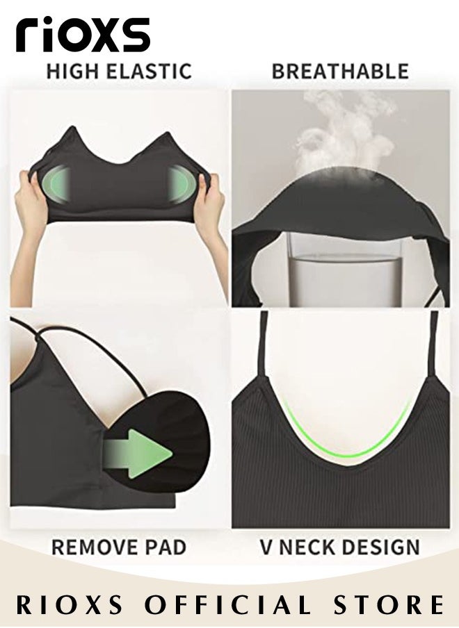 RIOXS - 5 Pieces V Neck Padded Bralette for Women Cami Bra Wireless Tank Top Bra Sports Bra with Adjustable Straps - Image 1