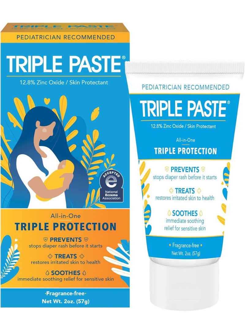 Triple Paste Diaper Rash Cream for Baby - 2 oz Tube - Zinc Oxide Ointment Treats, Soothes and Prevents Diaper Rash - Pediatrician-Recommended Hypoallergenic Formula with Soothing Botanicals - Image 1