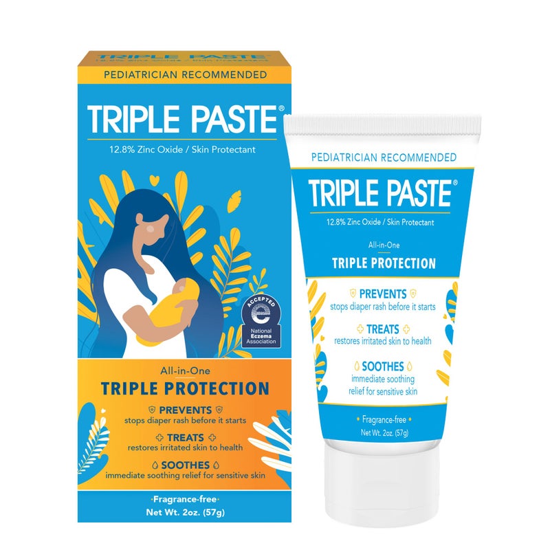 Triple Paste Diaper Rash Cream for Baby - 2 Oz Tube â€“ Zinc Oxide Ointment Treats, Soothes & Prevents Diaper Rash, Pediatrician-Recommended Hypoallergenic Formula, Baby Essentials for Daily & Overnight - Image 1
