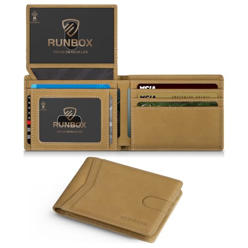 RUNBOX Wallet for Men and Women Slim Rfid Leather 2 ID Window With Gift Box - Image 1