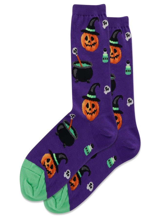 Hot Sox Women's Halloween Witch Pumpkin Socks 1 Pair, Purple, Women's 9-11 Shoe