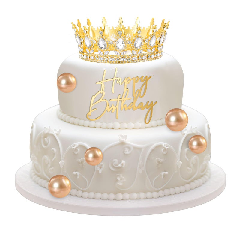 Otuuz 8 PCS Gold Queen Crown Cake Decorations the set tiara topper crown crown happy birthday cake topper balls for Queen Princess Birthday Valentine's Day Party props props - Image 1
