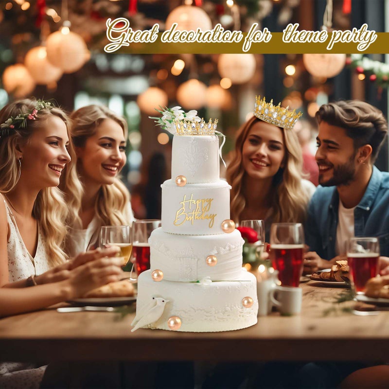 Otuuz 8 PCS Gold Queen Crown Cake Decorations the set tiara topper crown crown happy birthday cake topper balls for Queen Princess Birthday Valentine's Day Party props props - Image 5