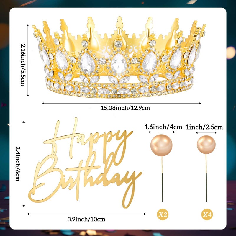 Otuuz 8 PCS Gold Queen Crown Cake Decorations the set tiara topper crown crown happy birthday cake topper balls for Queen Princess Birthday Valentine's Day Party props props - Image 2