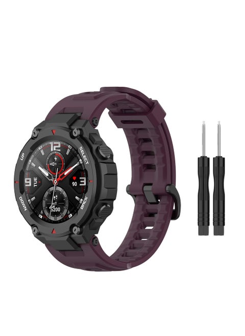 Strap Compatible with Amazfit T-Rex/T-Rex Pro Smartwatch Soft Silicone Sports Replacement Watch Band Waterproof Breathable Wristband Bracelet with Tools (Purple)