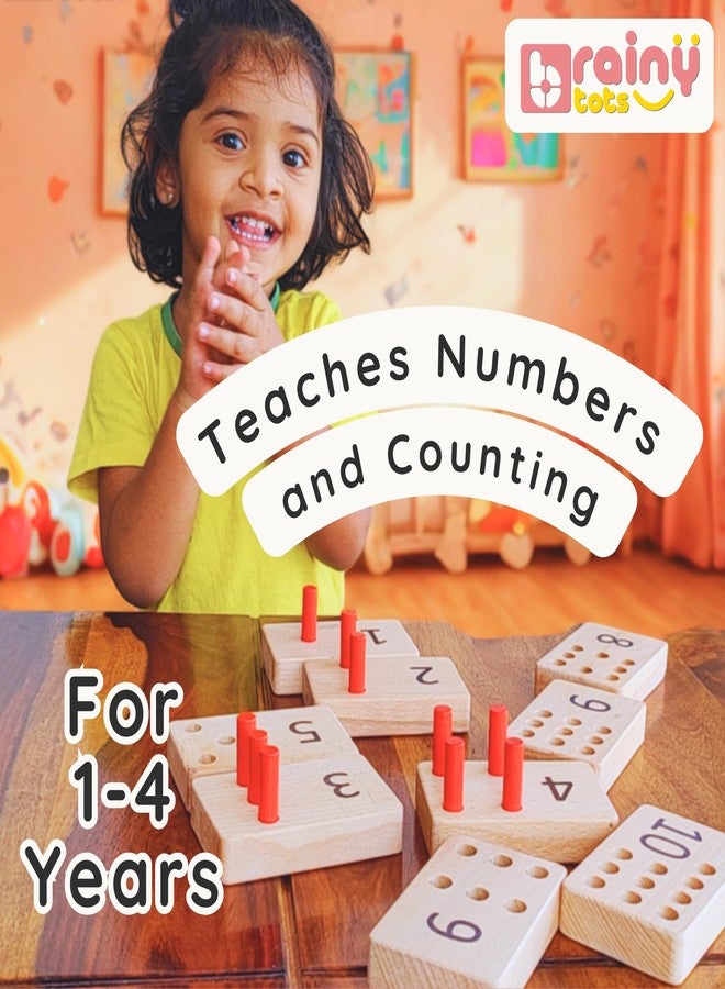 BrainyTots Montessori Counting Peg Board Toy for Kids 1-3 Years | Early Learning Math Activity Set with 10 Wooden Number Boards, 20 Pegs, Storage Pouch & Play Guide for Toddler Brain Development - Image 3