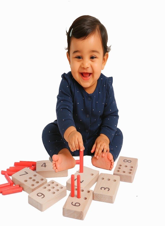 BrainyTots Montessori Counting Peg Board Toy for Kids 1-3 Years | Early Learning Math Activity Set with 10 Wooden Number Boards, 20 Pegs, Storage Pouch & Play Guide for Toddler Brain Development - Image 2
