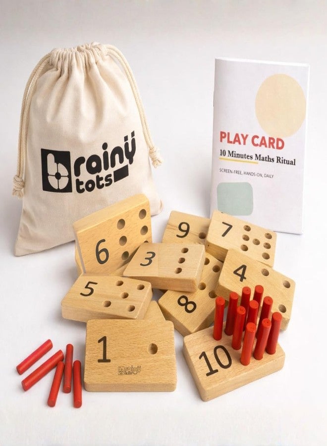 BrainyTots Montessori Counting Peg Board Toy for Kids 1-3 Years | Early Learning Math Activity Set with 10 Wooden Number Boards, 20 Pegs, Storage Pouch & Play Guide for Toddler Brain Development - Image 1