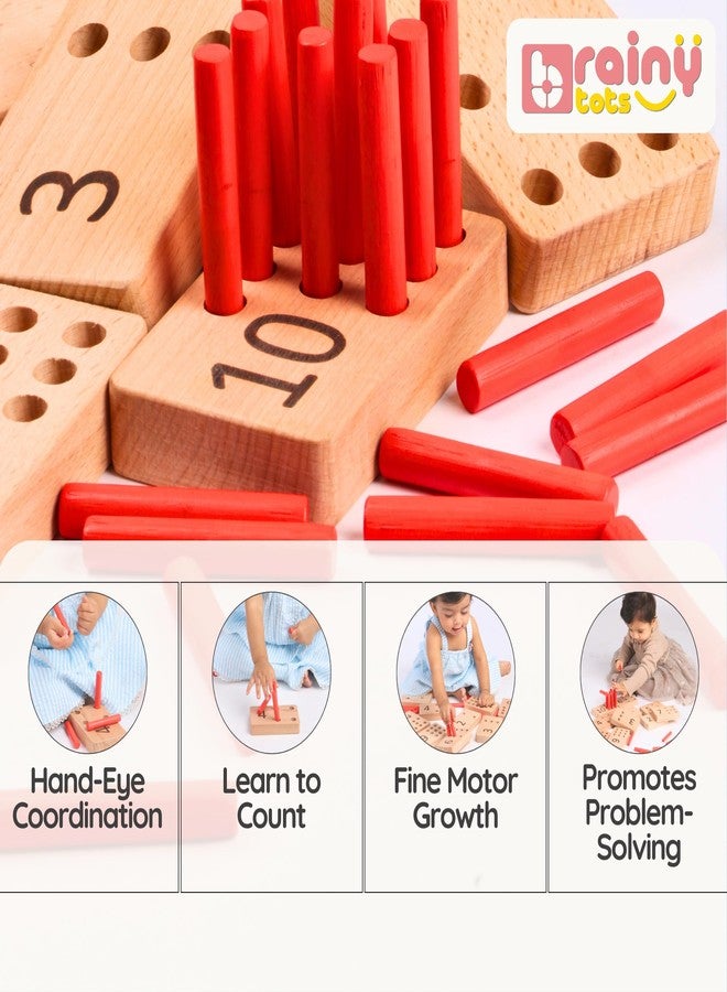 BrainyTots Montessori Counting Peg Board Toy for Kids 1-3 Years | Early Learning Math Activity Set with 10 Wooden Number Boards, 20 Pegs, Storage Pouch & Play Guide for Toddler Brain Development - Image 4