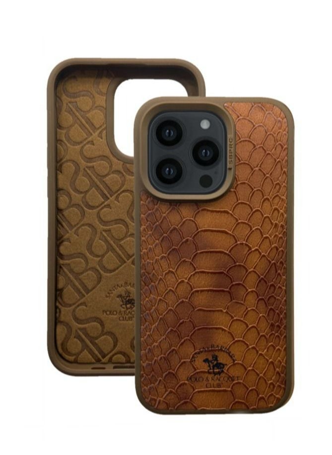 SANTA BARBARA POLO & RACQUET CLUB - Polo Knight Series Classic Business Design for Genuine Leather Phone Back Case Cover for Apple iPhone, Case for iPhone 15 Pro Max - Brown - Image 1