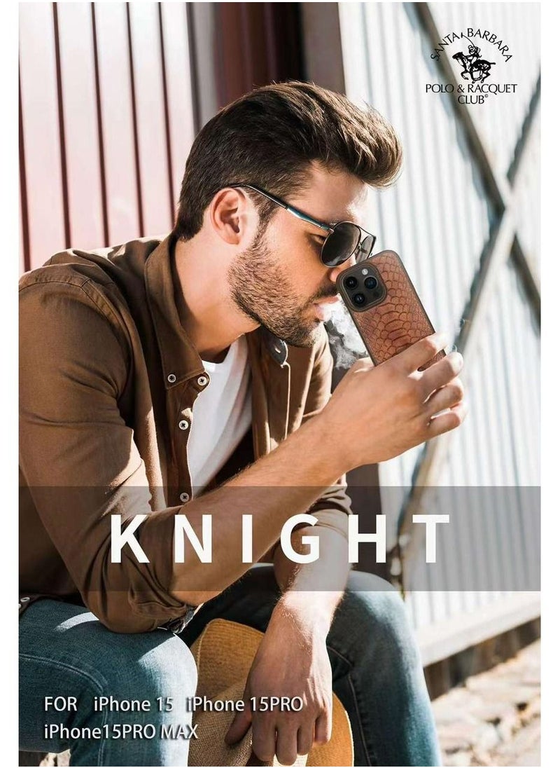 SANTA BARBARA POLO & RACQUET CLUB - Polo Knight Series Classic Business Design for Genuine Leather Phone Back Case Cover for Apple iPhone, Case for iPhone 15 Pro Max - Brown - Image 1