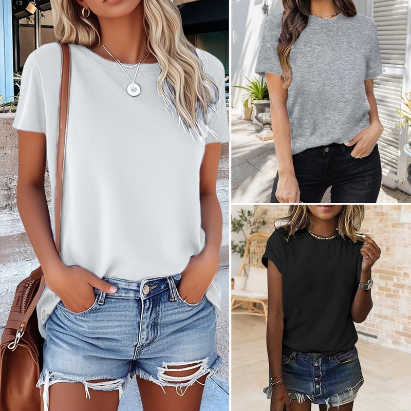 LOOKFACE 3 Pack Womens Basic T Shirts Summer Tops 2026 Short Sleeve Tees Comfy Casual Vacation Clothes Black Grey White - Image 3