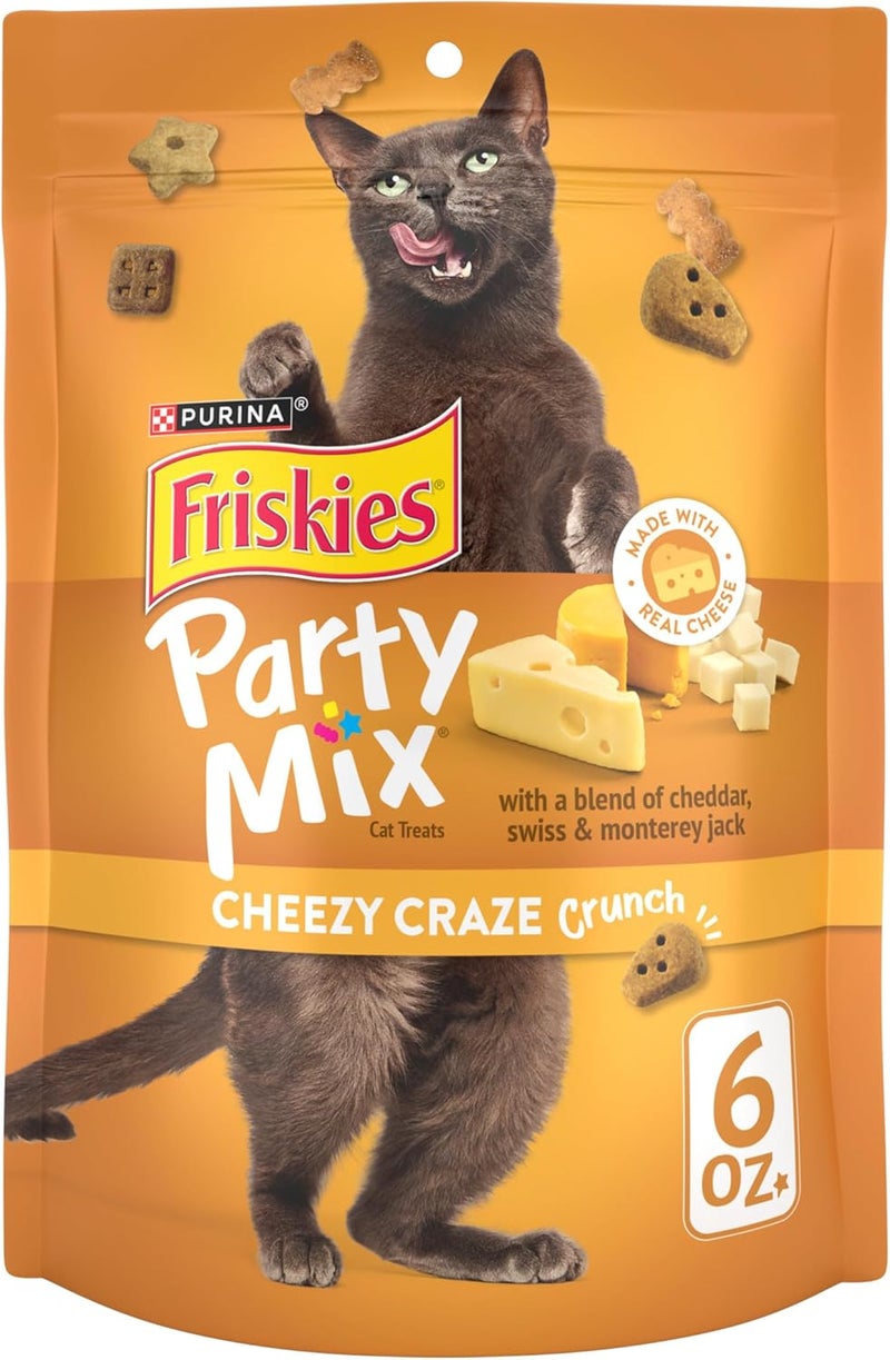فريسكس حلوى القطط Purina Friskies، مزيج الحفلات Cheezy Craze Crunch – عبوة سعة 6 أونصات (عبوة تحتوي على 6 حبات) - Image 1