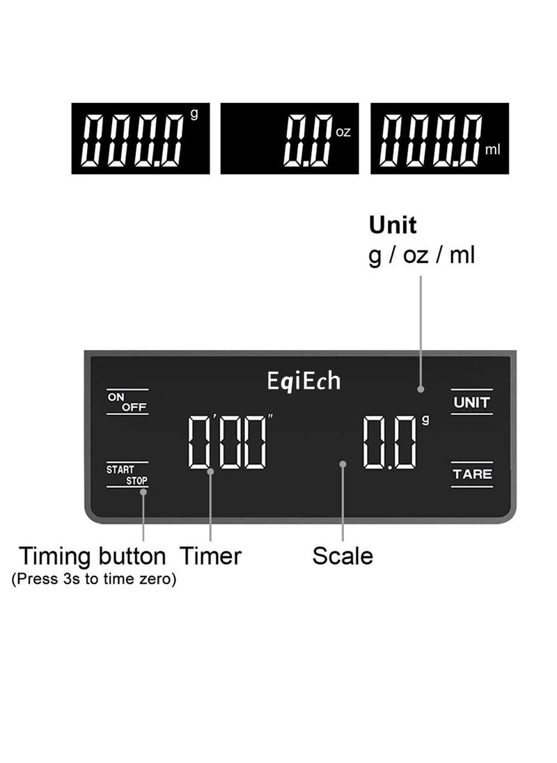 EqiEch - Mini Digital Coffee Scale(Battery Included) with Timer 3kg/0.1g Suitable for Espresso and V60 Pour Over Drip Coffee Cooking Baking Weighting - Image 1