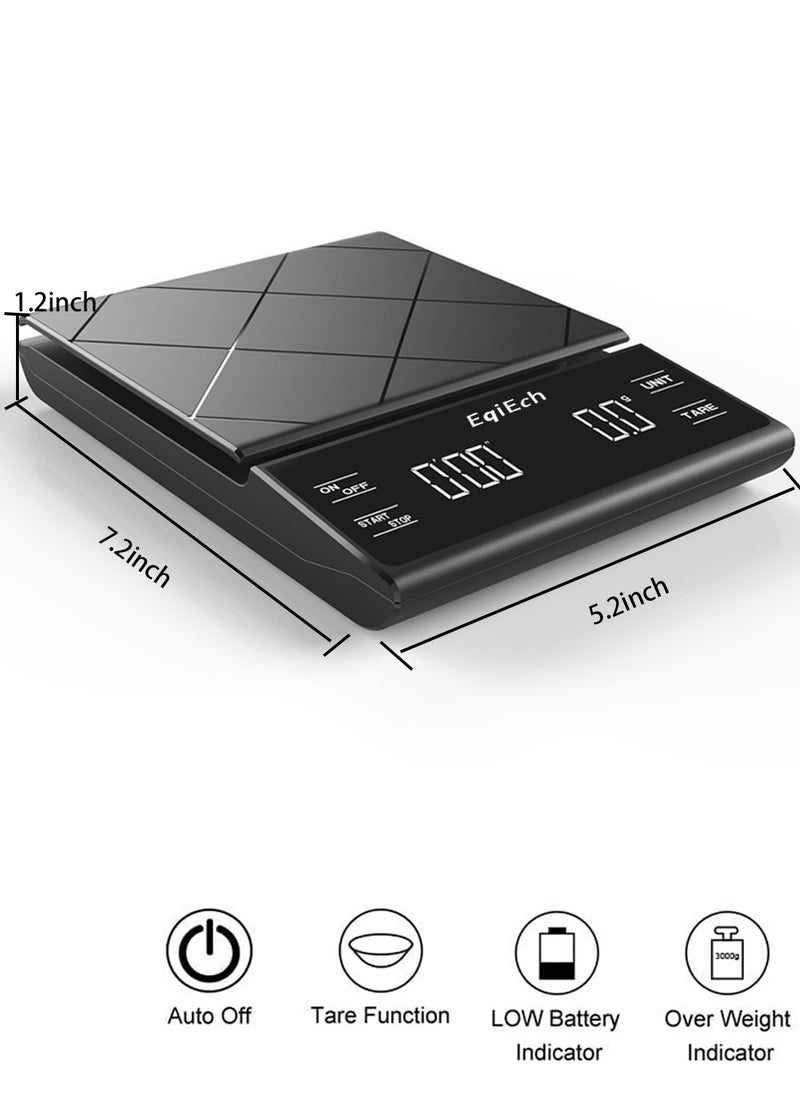 EqiEch - Mini Digital Coffee Scale(Battery Included) with Timer 3kg/0.1g Suitable for Espresso and V60 Pour Over Drip Coffee Cooking Baking Weighting - Image 1