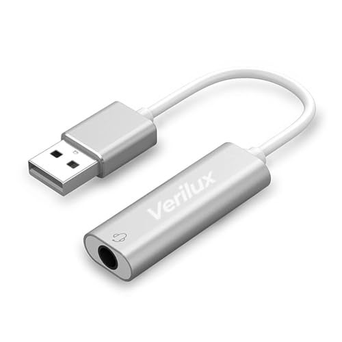 Verilux® USB Sound Card USB to 3.5mm Jack Audio Adapter USB External Stereo Sound Adapter Splitter Converter for Windows and Mac, Linux, Compatible with PS4, Headset, Laptop, PC - Image 1